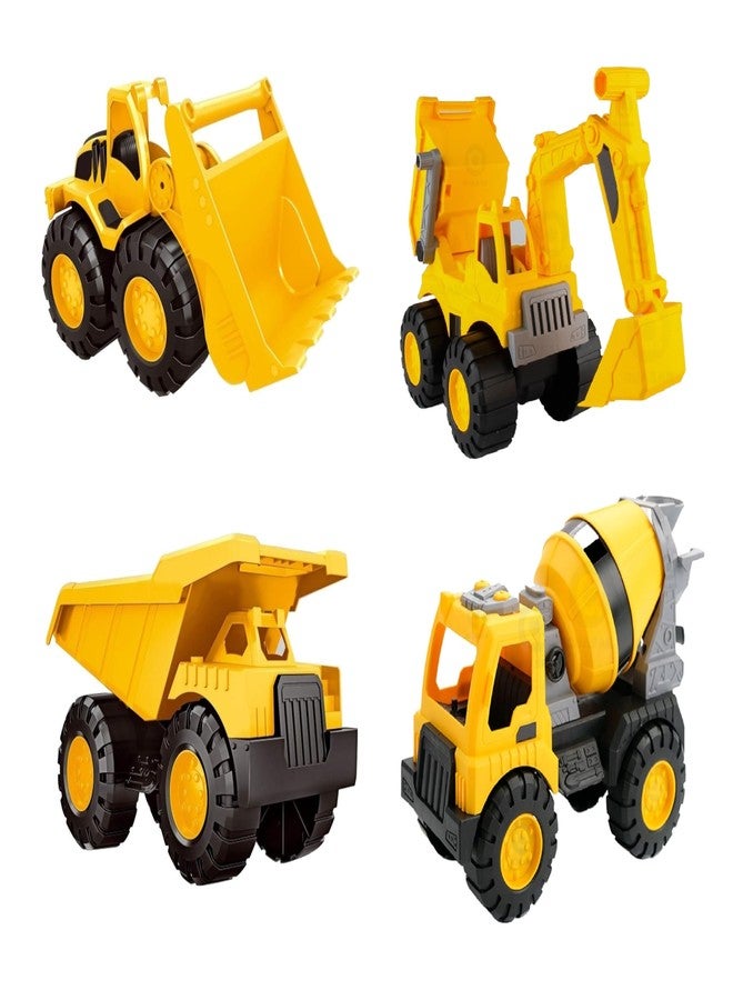 Quasar 4 in 1 Combo Super Builder Cement Mixture Bulldozer Dumper Dig Dump Truck Toy Friction Powered Pull Back Push and Go Vehicle Toys Truck Set +3 Year Best Gift for Girls Boys - Image 1